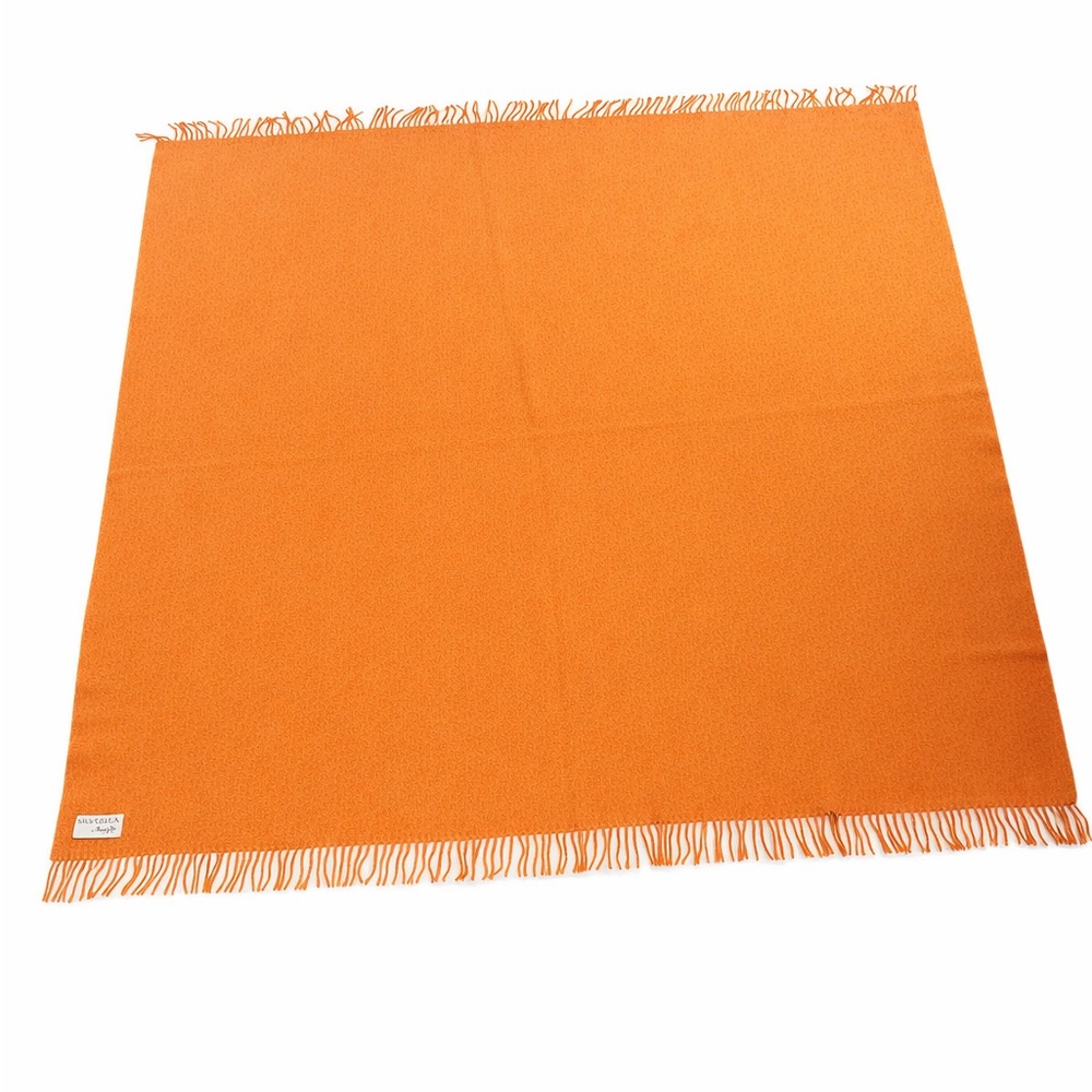 Silversea by Marzotto Italy Orange Wool Throw Blanket Fringe‎ Luxury 1836